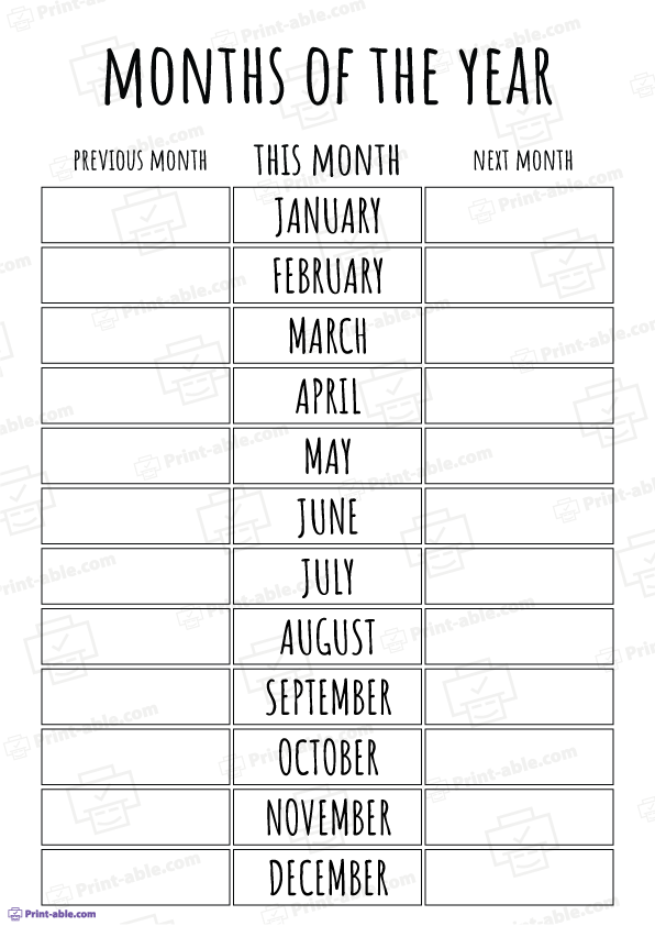 Months of the year printables