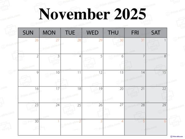 November 2025 Calendar Printable