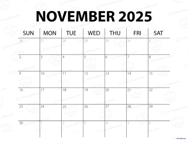 November 2025 Calendar Printable