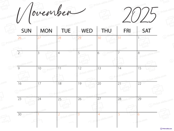 November 2025 Calendar Printable