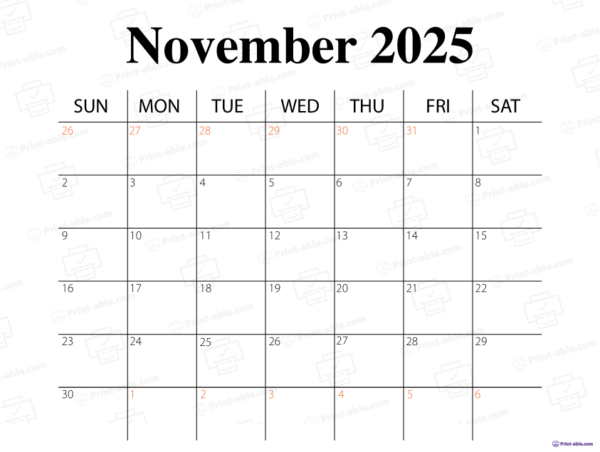 November 2025 Calendar Printable