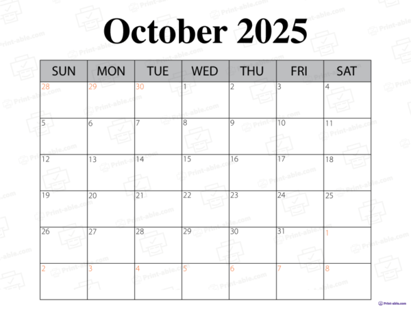 October 2025 Calendar Printable