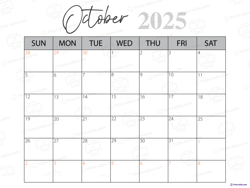 October 2025 Calendar Printable