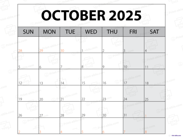 October 2025 Calendar Printable