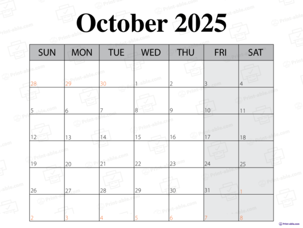 October 2025 Calendar Printable