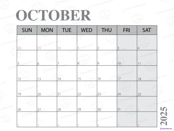 October 2025 Calendar Printable