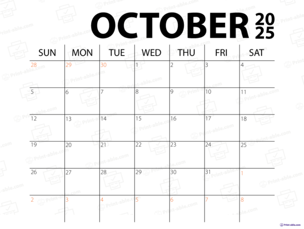 October 2025 Calendar Printable