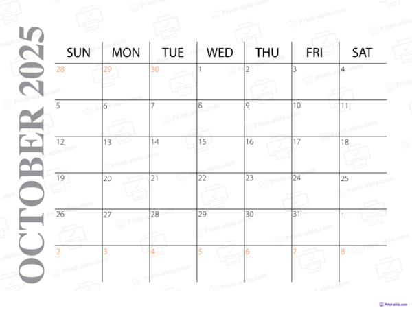 October 2025 Calendar Printable