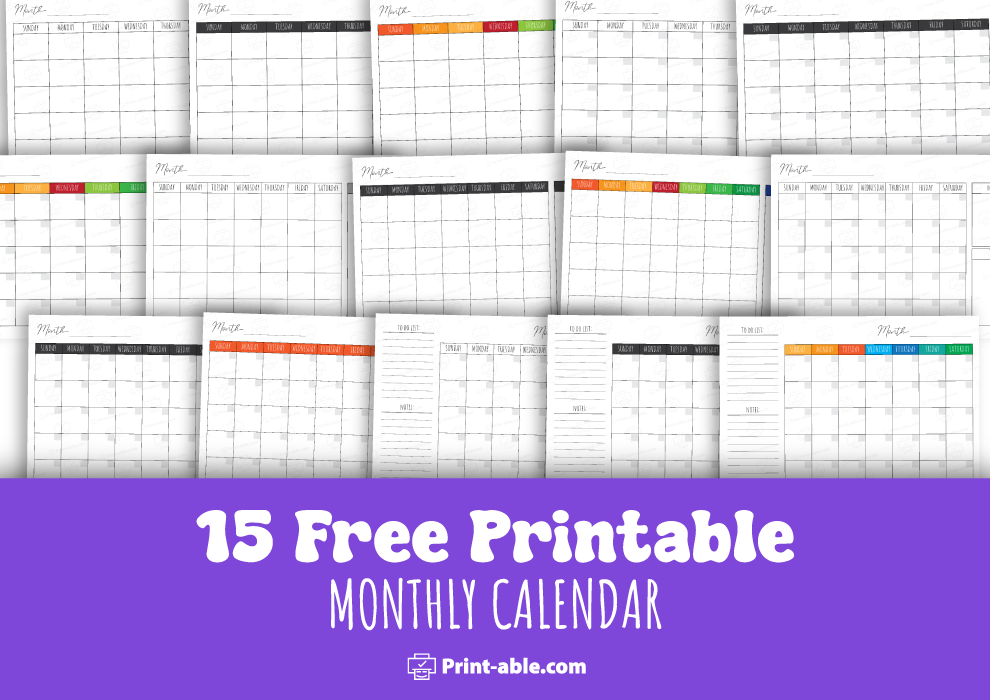 Monthly calendar printable