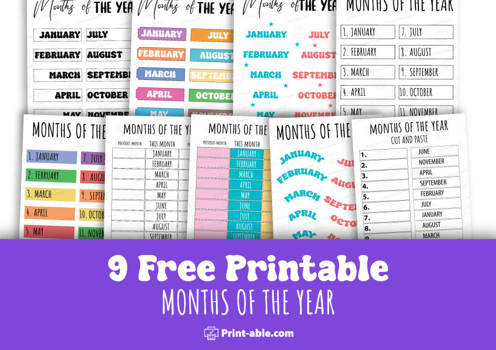Months of the year printables free download