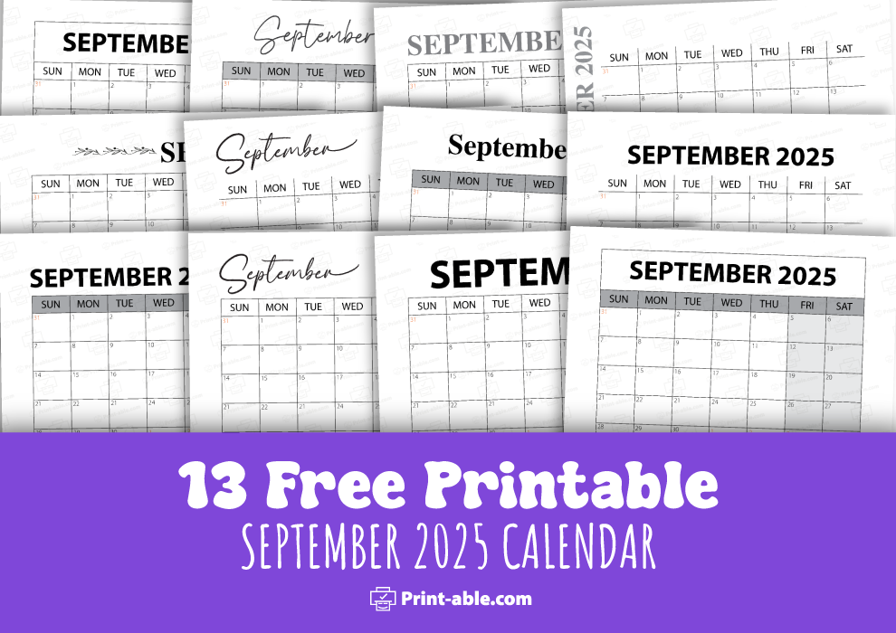 September 2025 Calendar Printable Free Download