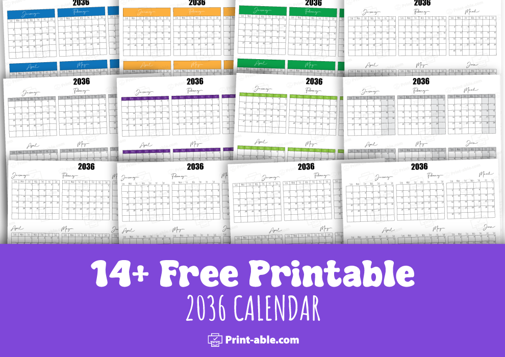 2036 Calendar printable free download