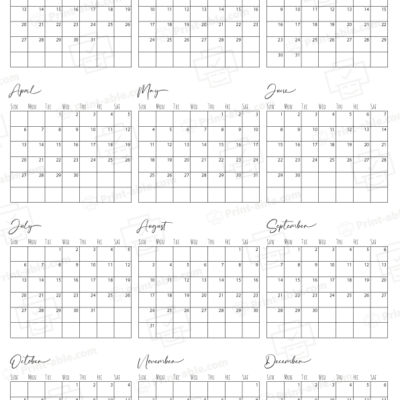 2036 Calendar printable free download