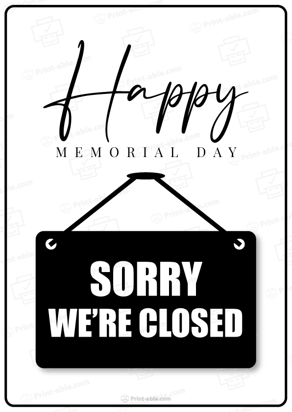 Closed Sign For Memorial Day Free Download