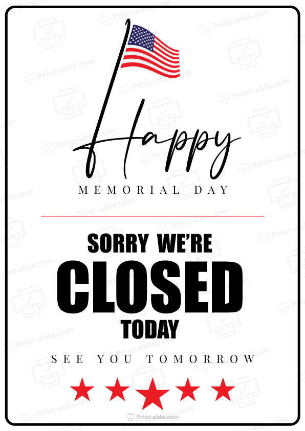 Closed Sign For Memorial Day Free Download