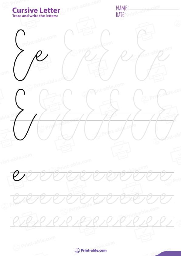 Cursive Letter E Worksheets Printable