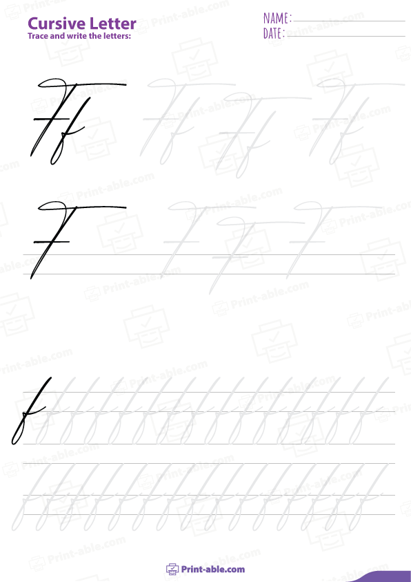 Cursive Letter F Worksheets Printable
