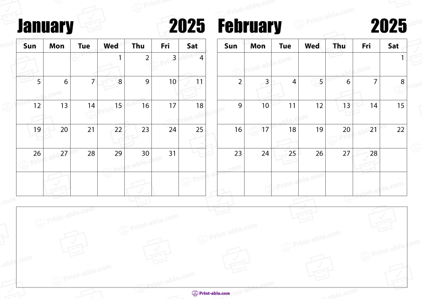 January and February 2025 Calendar Free Download