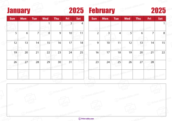 january and february 2025 calendar free download