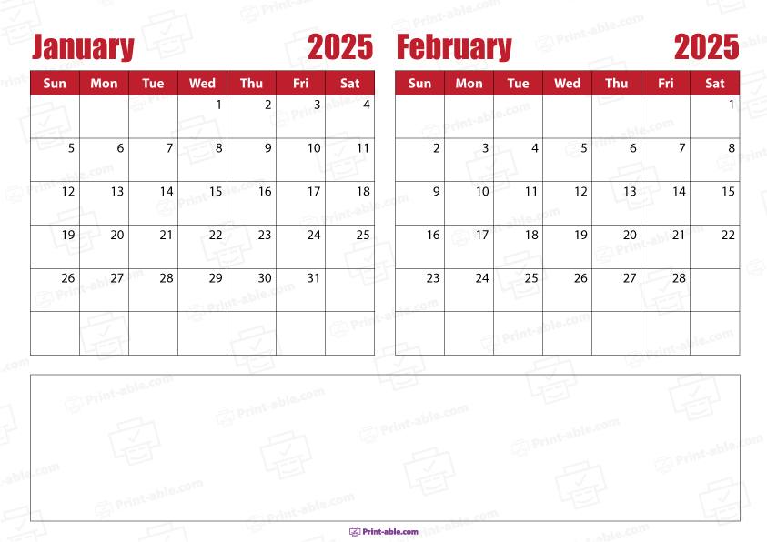 January and February 2025 Calendar Free Download