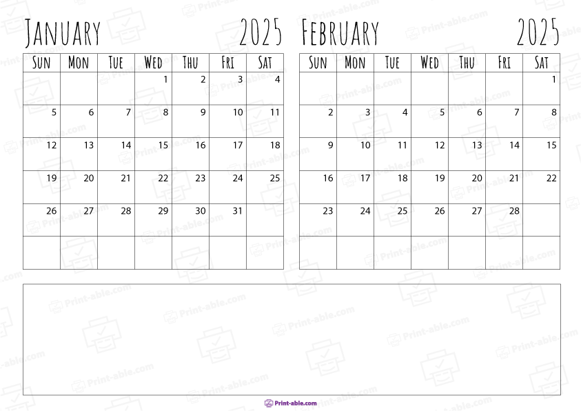 January and February 2025 Calendar Free Download