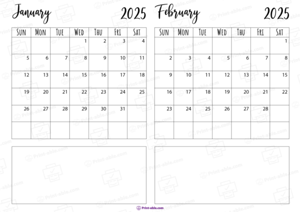 january and february 2025 calendar free download