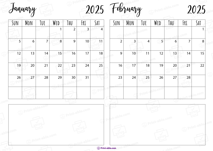 January and February 2025 Calendar Free Download