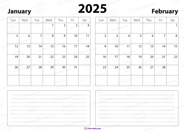 january and february 2025 calendar free download