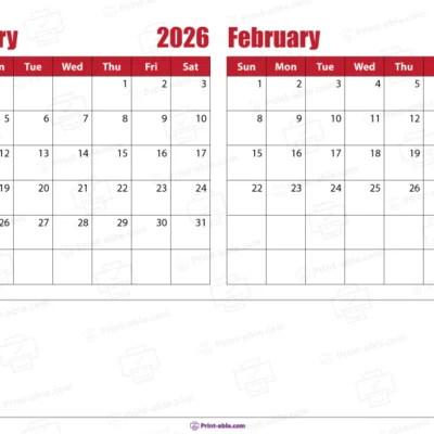 january and february 2026 calendar free download