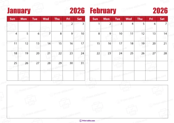 january and february 2026 calendar free download