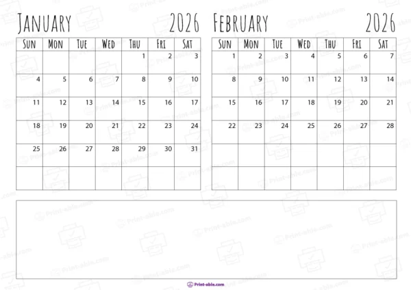 january and february 2026 calendar free download