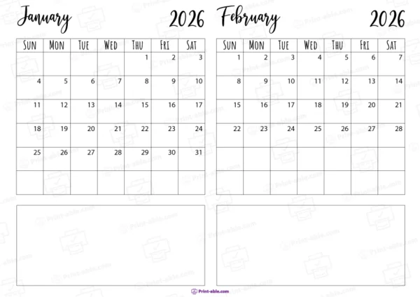 january and february 2026 calendar free download