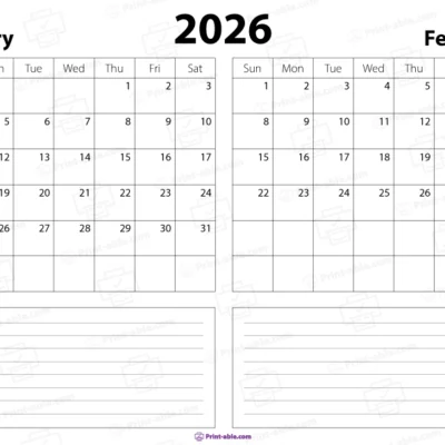 january and february 2026 calendar free download