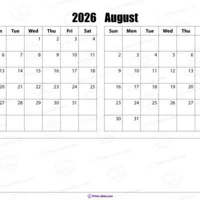 July and august 2026 calendar free download