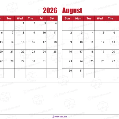 July and august 2026 calendar free download