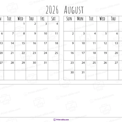 July and august 2026 calendar free download