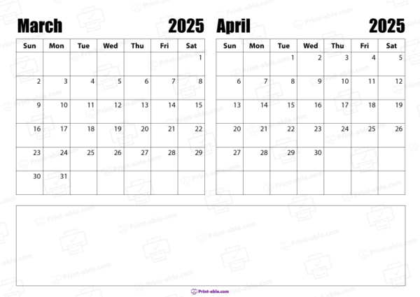 march and april 2025 calendar free download