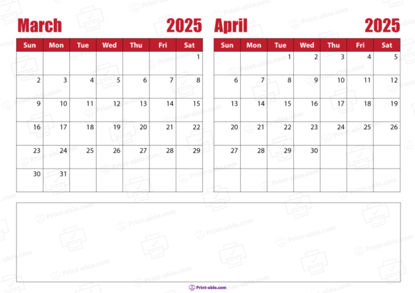 march and april 2025 calendar free download