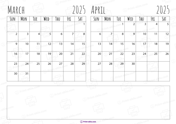 march and april 2025 calendar free download