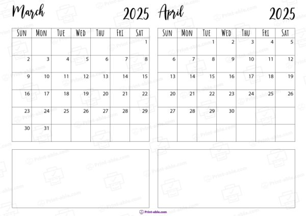 march and april 2025 calendar free download