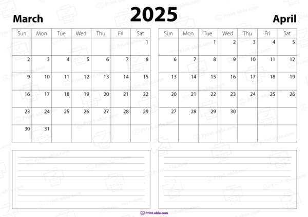 march and april 2025 calendar free download