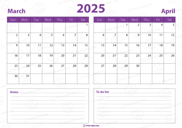 march and april 2025 calendar free download