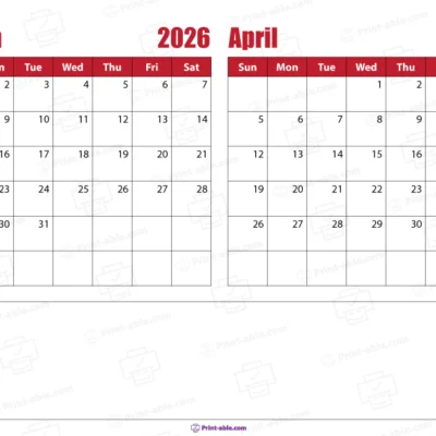 march and april 2026 calendar printable free download