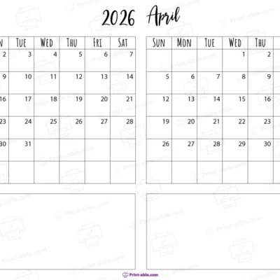 march and april 2026 calendar printable free download