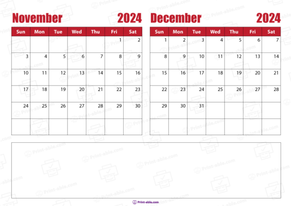 november and december 2024 calendar free download