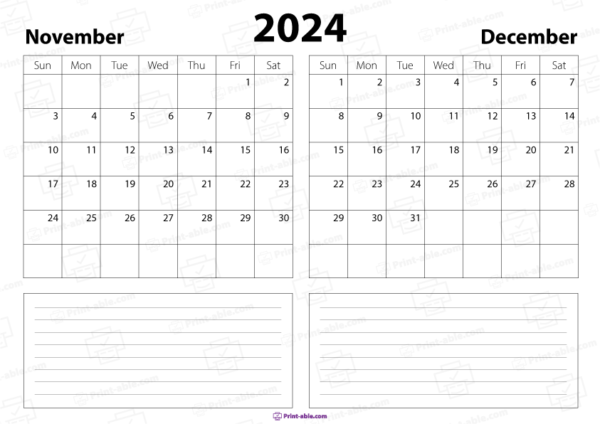 november and december 2024 calendar free download