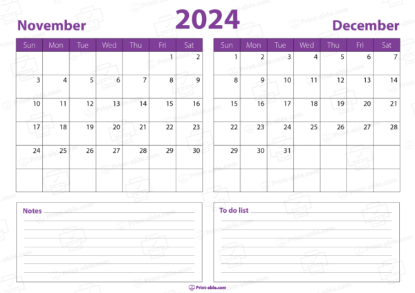 november and december 2024 calendar free download