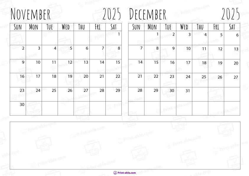 November and December 2025 Calendar Free Download