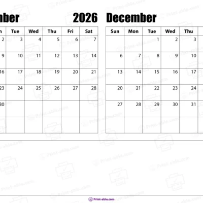 November december 2026 calendar free download