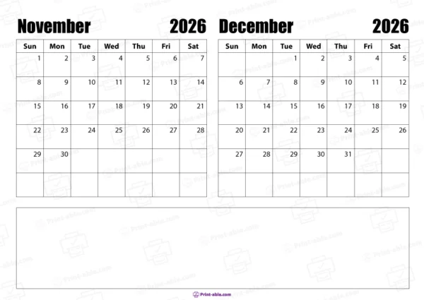 November december 2026 calendar free download